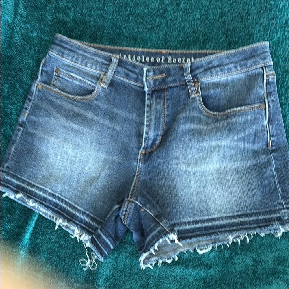 Articles Of Society Blue Jean Shorts with Distressed Hem